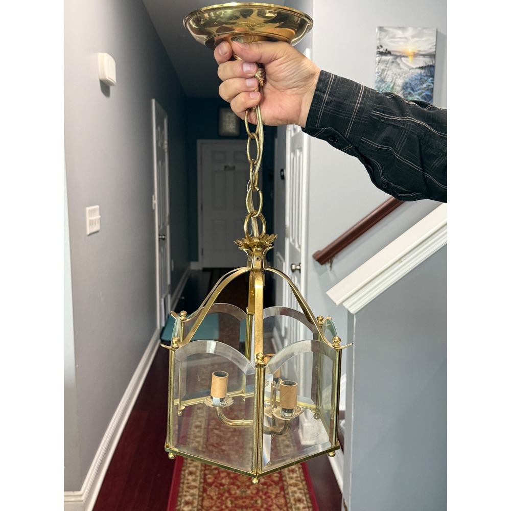 Vintage progress Lighting‎ Brass Glass Lantern Pendant Light Fixture